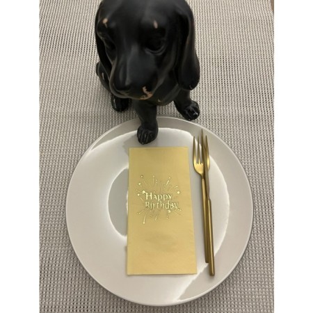 Gold Yaldızlı Sarı Happy Bırthday Garson Katlama Peçete 16 Adet