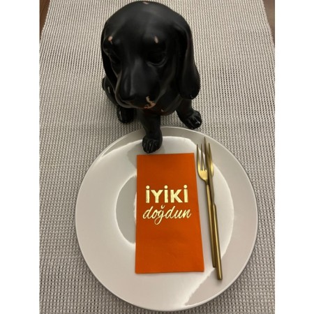 Gold Yaldızlı Turuncu İyi Ki Doğdun Baskılı Garson Katlama Peçete 16 Adet