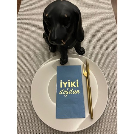 Gold Yaldızlı Mavi İyi Ki Doğdun Baskılı Garson Katlama Peçete 16 Adet