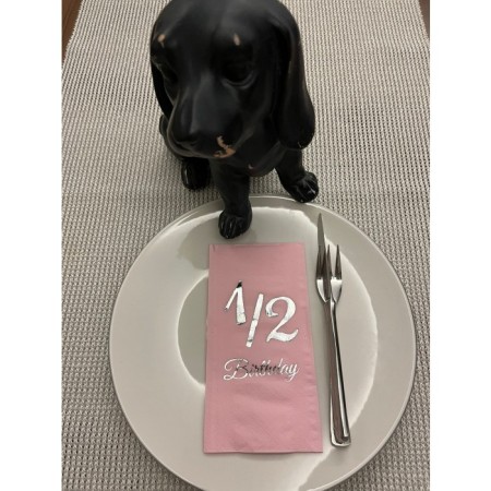 Gümüş Yaldızlı Pembe Yarım Yaş Bırthday Garson Katlama Peçete 16 lı