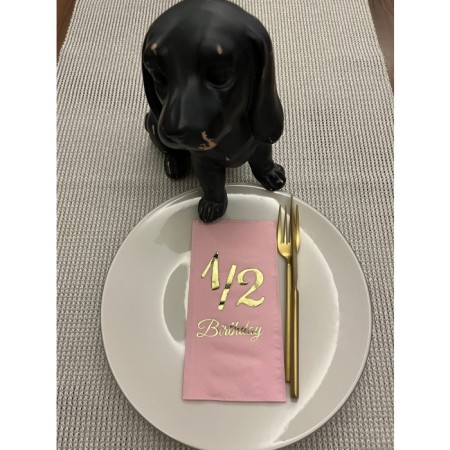 Gold Yaldızlı Pembe Yarım Yaş Bırthday Garson Katlama Peçete 16 lı