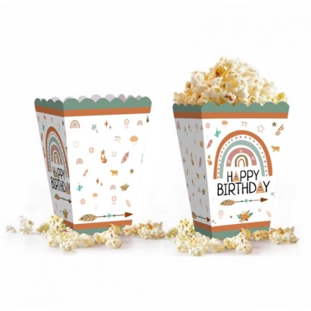 Retro Happy Birthday Baskılı Mısır Kutusu 8 Adet