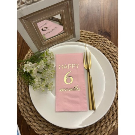 Gold Yaldızlı Pembe Happy Yaş Months Garson Katlama Peçete 16 Adet