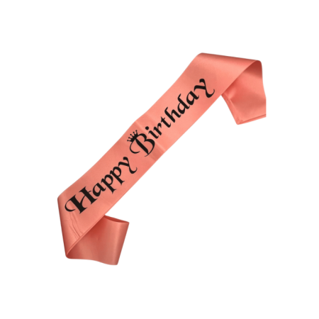 Happy Bırthday Siyah Yazılı Somon Saten Kuşak