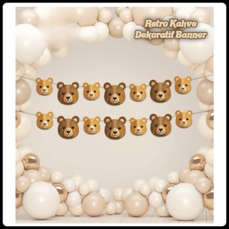 Retro Sevimli Ayı Özel Kesim Dekoratif Banner 2 Metre