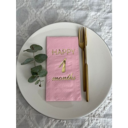 Gold Yaldızlı Pembe Happy 1 Yaş Months Garson Katlama Peçete 16 Adet