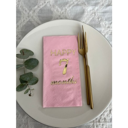 Gold Yaldızlı Pembe Happy 7 Yaş Months Garson Katlama Peçete 16 Adet