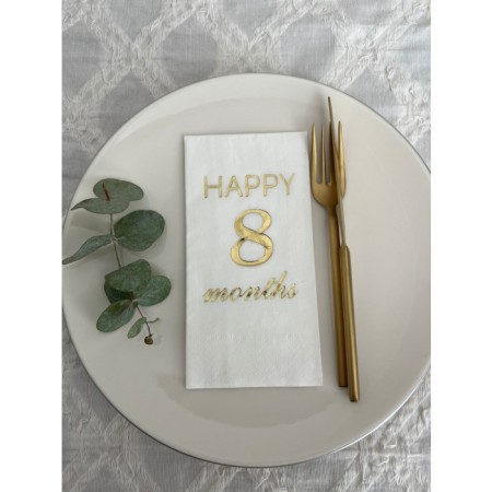 Gold Yaldızlı Beyaz Happy 8 Yaş Months Garson Katlama Peçete 16 Adet