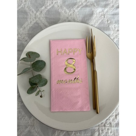 Gold Yaldızlı Pembe Happy 8 Yaş Months Garson Katlama Peçete 16 Adet