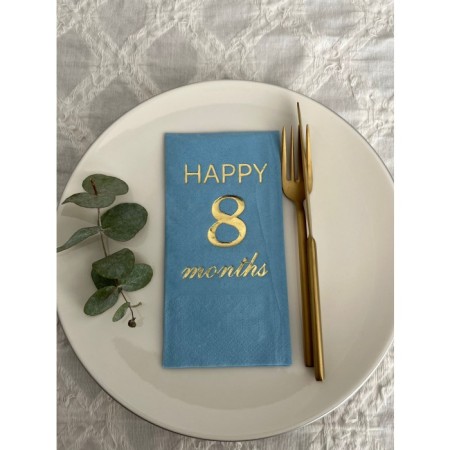 Gold Yaldızlı Mavi Happy 8 Yaş Months Garson Katlama Peçete 16 Adet