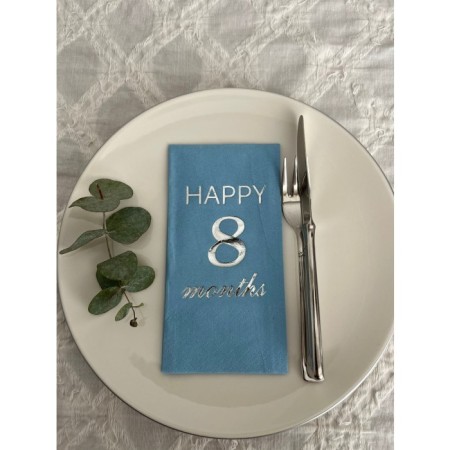 Gümüş Yaldızlı Mavi Happy 8 Yaş Months Garson Katlama Peçete 16 Adet