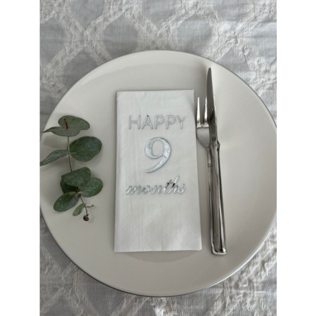 Gümüş Yaldızlı Beyaz Happy 9 Yaş Months Garson Katlama Peçete 16 Adet