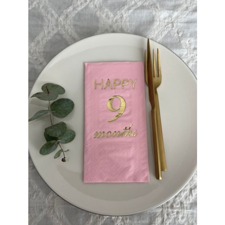 Gold Yaldızlı Pembe Happy 9 Yaş Months Garson Katlama Peçete 16 Adet