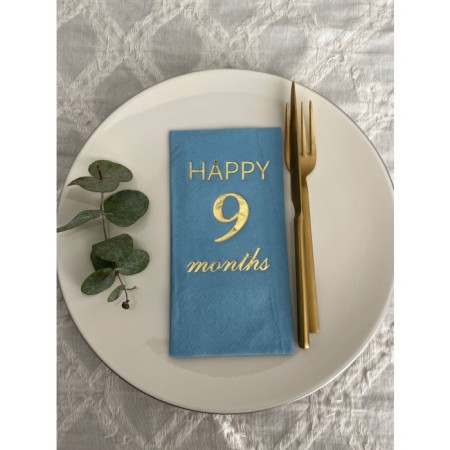 Gold Yaldızlı Mavi Happy 9 Yaş Months Garson Katlama Peçete 16 Adet