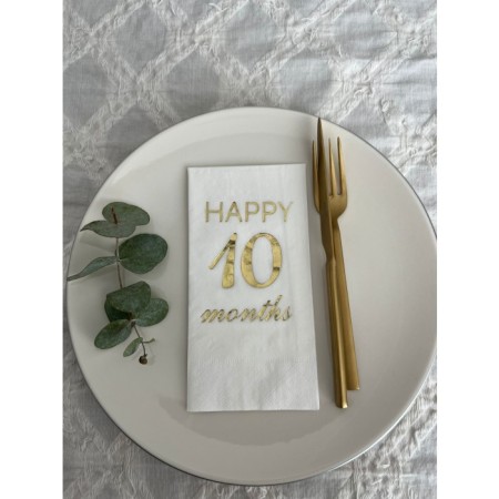 Gold Yaldızlı Beyaz Happy 10 Yaş Months Garson Katlama Peçete 16 Adet