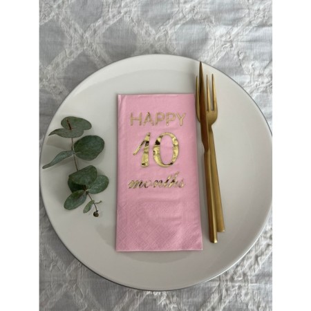Gold Yaldızlı Pembe Happy 10 Yaş Months Garson Katlama Peçete 16 Adet