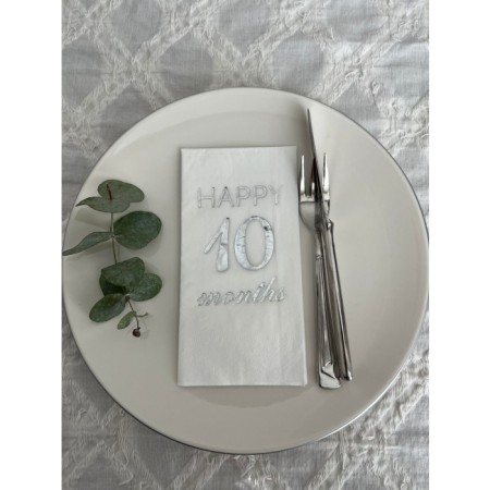 Gümüş Yaldızlı Beyaz Happy 10 Yaş Months Garson Katlama Peçete 16 Adet
