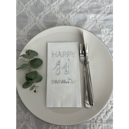 Gümüş Yaldızlı Beyaz Happy 11 Yaş Months Garson Katlama Peçete 16 Adet