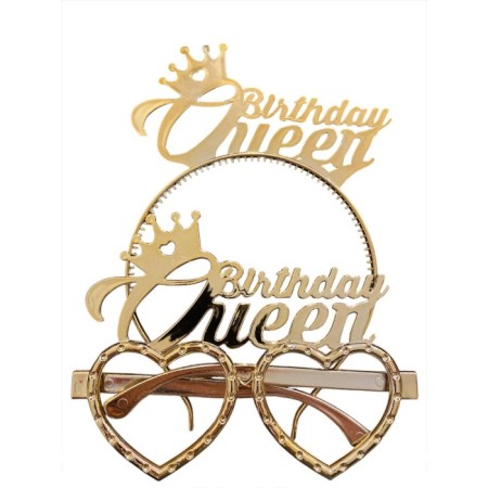 Mika Birthday Queen Taç Gözlük Set Gold