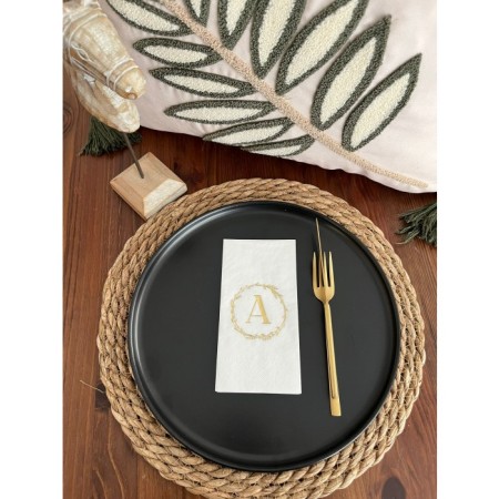 Gold Yaldızlı Beyaz Çelenkli A Harfi Garson Peçete 16 Adet