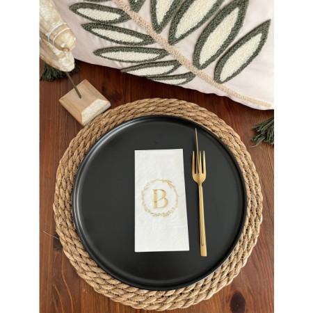 Gold Yaldızlı Beyaz Çelenkli B Harfi Garson Peçete 16 Adet