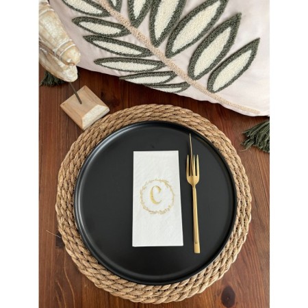 Gold Yaldızlı Beyaz Çelenkli C Harfi Garson Peçete 16 Adet