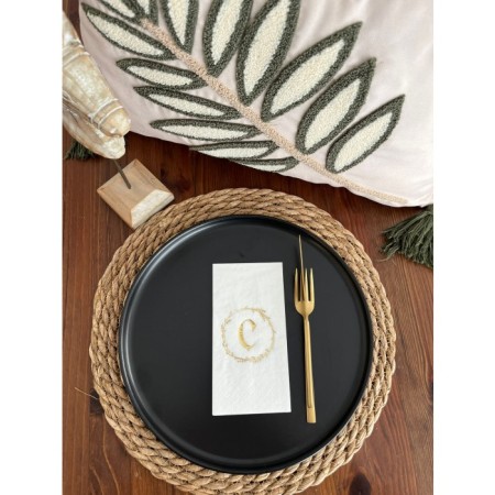 Gold Yaldızlı Beyaz Çelenkli Ç Harfi Garson Peçete 16 Adet