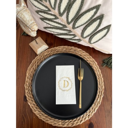 Gold Yaldızlı Beyaz Çelenkli D Harfi Garson Peçete 16 Adet