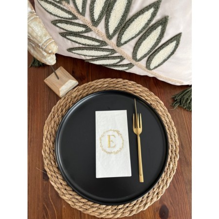 Gold Yaldızlı Beyaz Çelenkli E Harfi Garson Peçete 16 Adet