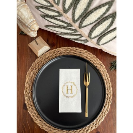 Gold Yaldızlı Beyaz Çelenkli H Harfi Garson Peçete 16 Adet