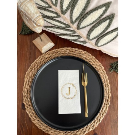 Gold Yaldızlı Beyaz Çelenkli J Harfi Garson Peçete 16 Adet