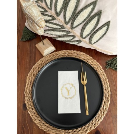 Gold Yaldızlı Beyaz Çelenkli Y Harfi Garson Peçete 16 Adet