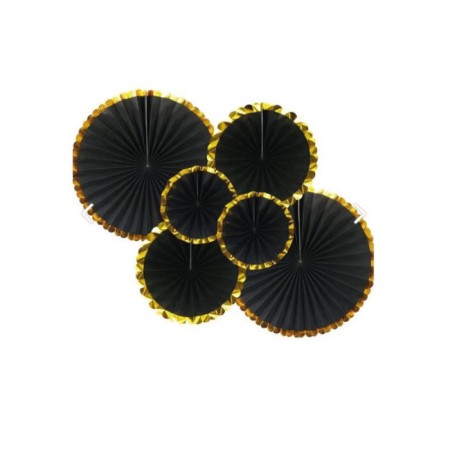Kağıt Yelpaze Süs Varaklı Siyah Set 6 Parça