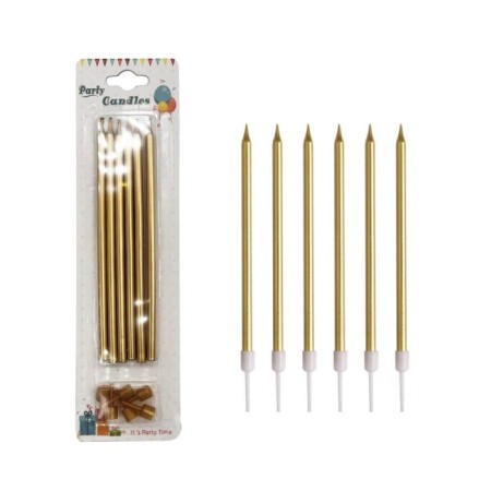 Metalik İnce Mum Gold 15 cm 6 lı