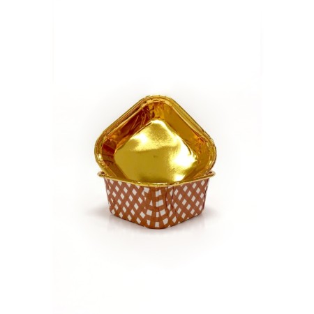 Muffin Kek Kapsül Kare Pötikare Kırmızı-Altın 25 Adet