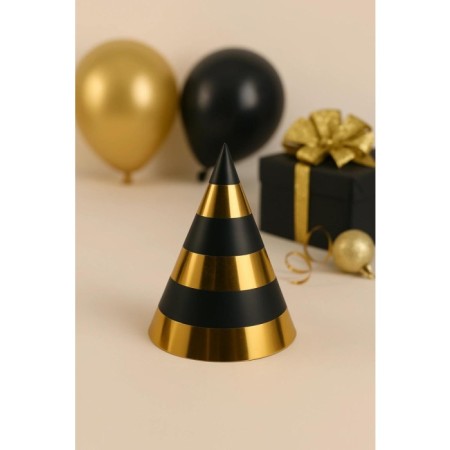 Siyah Üzerine Gold Çizgili Karton Şapka 20 cm