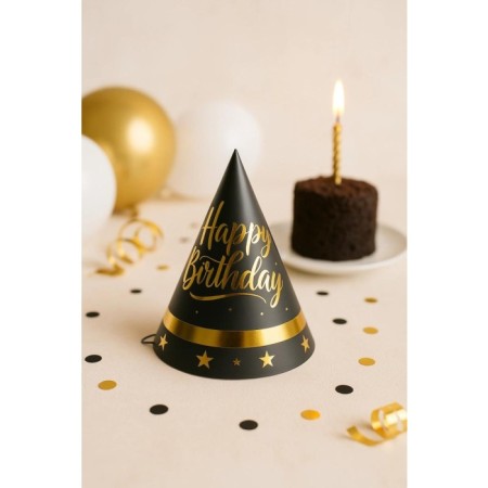 Happy Bırthday Gold Yıldız Baskılı Karton Şapka 20 cm