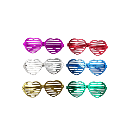 Parti Gözlük Plastik Kalp Panjur  Renkli 12 Adet 14x6 cm