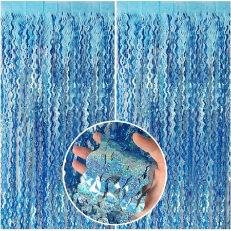 Metalize Dalgalı Hologramlı Açık Mavi Arka Fon Süs 100x200 cm