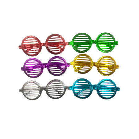 Parti Gözlük Plastik Yuvarlak Panjur Renkli 12 Adet 14x6 cm