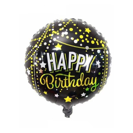 Happy Bırthday Gold Yıldızlı Yuvarlak Folyo Balon 18 inç