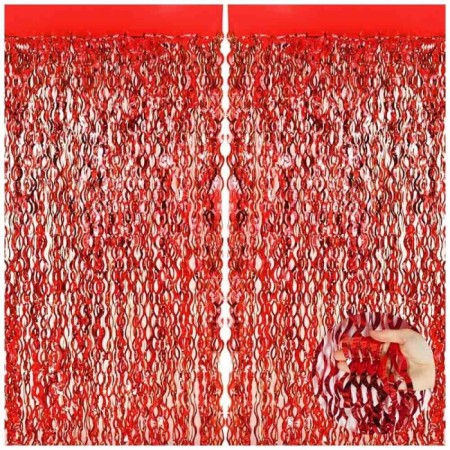 Metalize Dalgalı Kırmızı Arka Fon Süs 100x200 cm