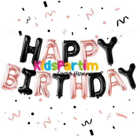 Happy Bırthday Siyah Ve Rose Gold Folyo Balon