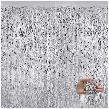 Metalize Dalgalı Hologramlı Gümüş Arka Fon Süs 100x200 cm