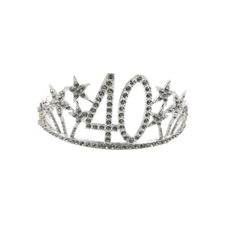 Metal Taşlı Lüks Yıldızlı 40 Yaş Taç Gümüş