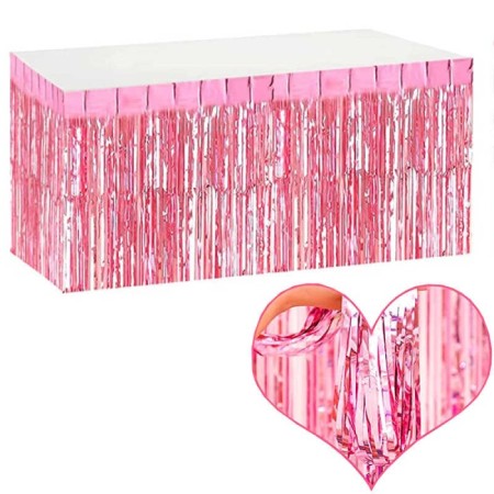 Metalik Pembe Renk Masa Püskülü 240x 75 cm