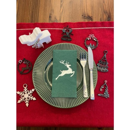 Gümüş Yaldızlı Yeşil Yılbaşı Geyik Detaylı Peçete 16 Adet