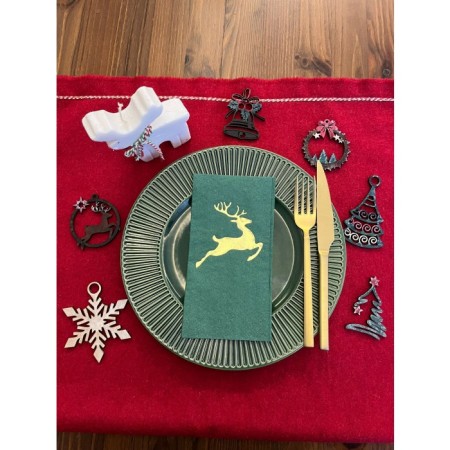 Gold Yaldızlı Yeşil Yılbaşı Geyik Detaylı Peçete 16 Adet