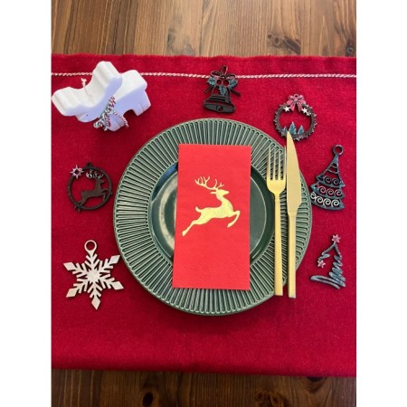 Gold Yaldızlı Kırmızı Yılbaşı Geyik Detaylı Peçete 16 Adet