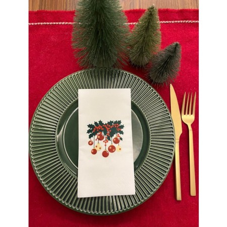 Yılbaşı Ağaç Topları Baskılı Yeni Yıl Peçetesi Beyaz12 Adet